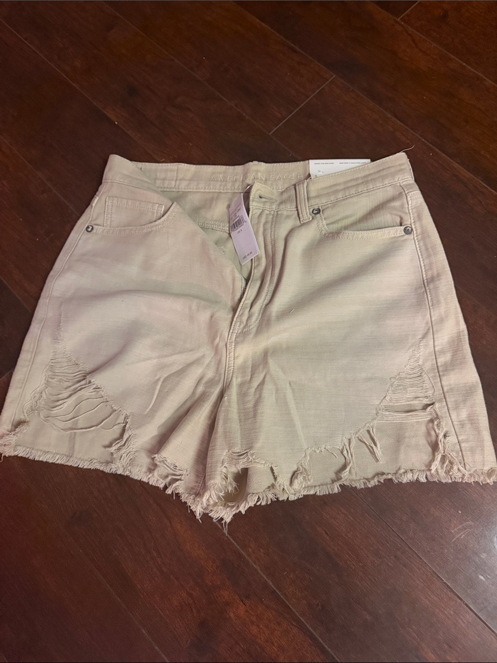 American Eagle Outfitters Beige Distressed Denim Shorts size 8 mom shorts